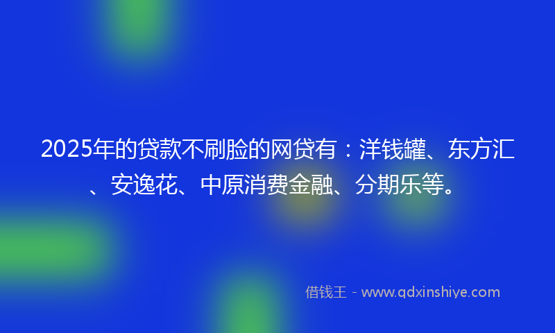 2025年的贷款不刷脸的网贷有：洋钱罐、东方汇、安逸花、中原消费金融、分期乐等。