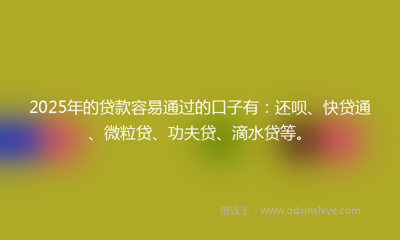 2025年的贷款容易通过的口子有：还呗、快贷通、微粒贷、功夫贷、滴水贷等。