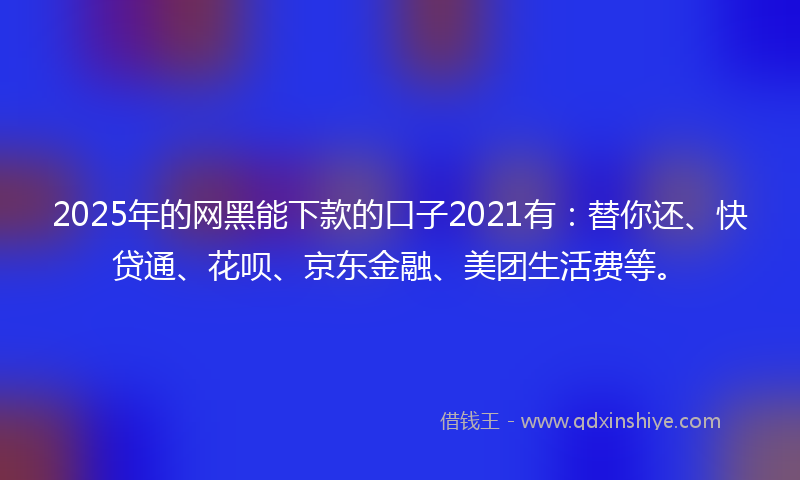 2025年的网黑能下款的口子2021有：替你还、快贷通、花呗、京东金融、美团生活费等。