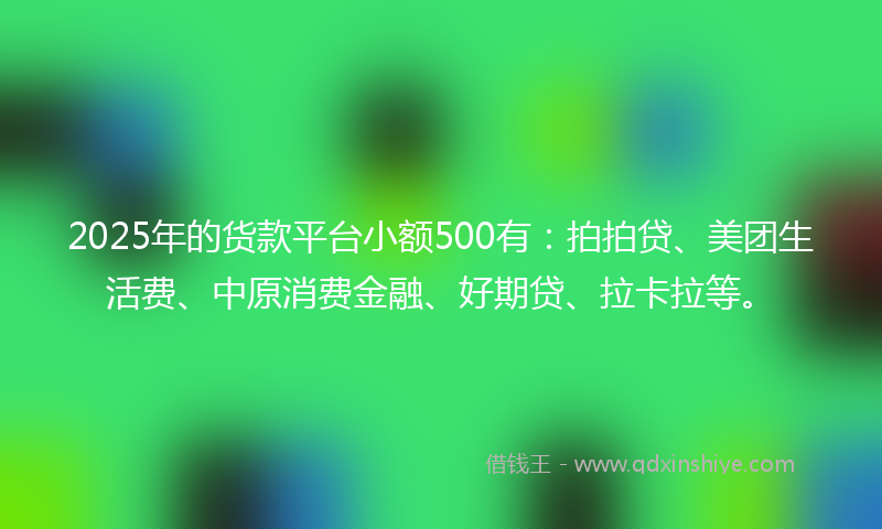 2025年的货款平台小额500有：拍拍贷、美团生活费、中原消费金融、好期贷、拉卡拉等。