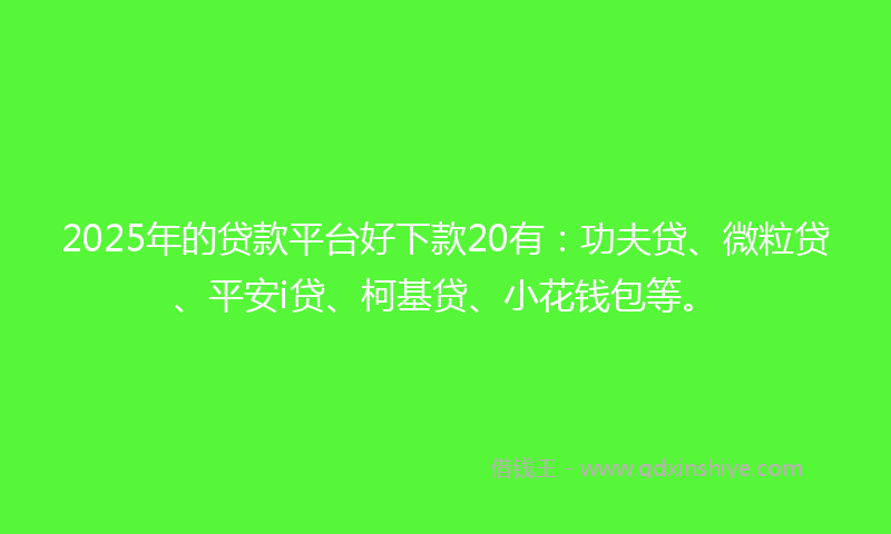 2025年的贷款平台好下款20有：功夫贷、微粒贷、平安i贷、柯基贷、小花钱包等。
