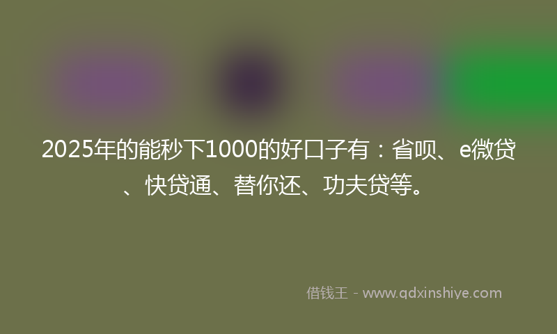 2025年的能秒下1000的好口子有：省呗、e微贷、快贷通、替你还、功夫贷等。