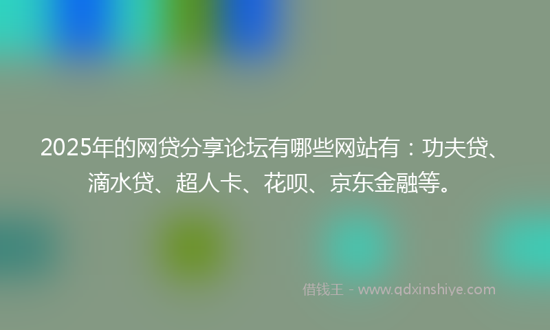 2025年的网贷分享论坛有哪些网站有：功夫贷、滴水贷、超人卡、花呗、京东金融等。