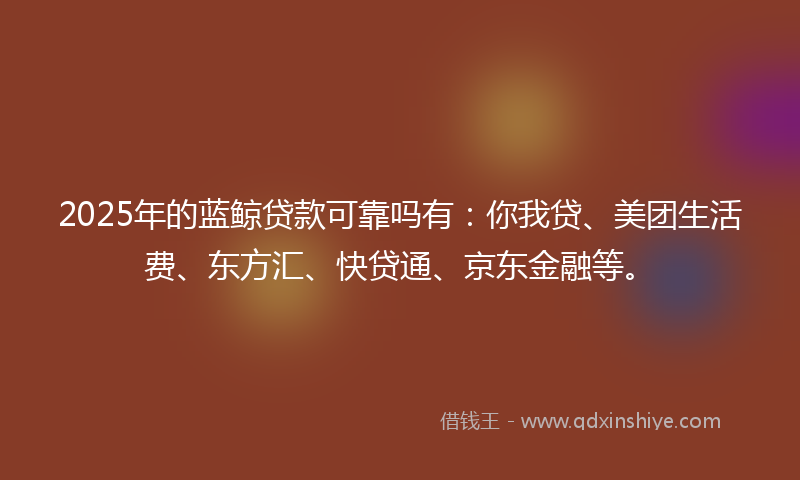 2025年的蓝鲸贷款可靠吗有：你我贷、美团生活费、东方汇、快贷通、京东金融等。
