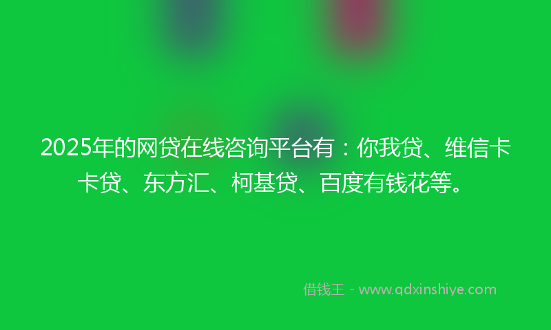 2025年的网贷在线咨询平台有：你我贷、维信卡卡贷、东方汇、柯基贷、百度有钱花等。