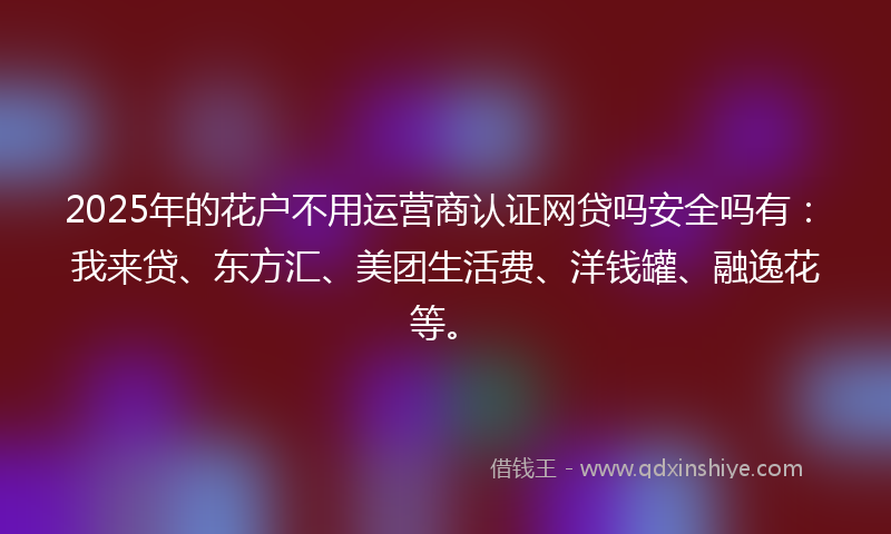2025年的花户不用运营商认证网贷吗安全吗有：我来贷、东方汇、美团生活费、洋钱罐、融逸花等。