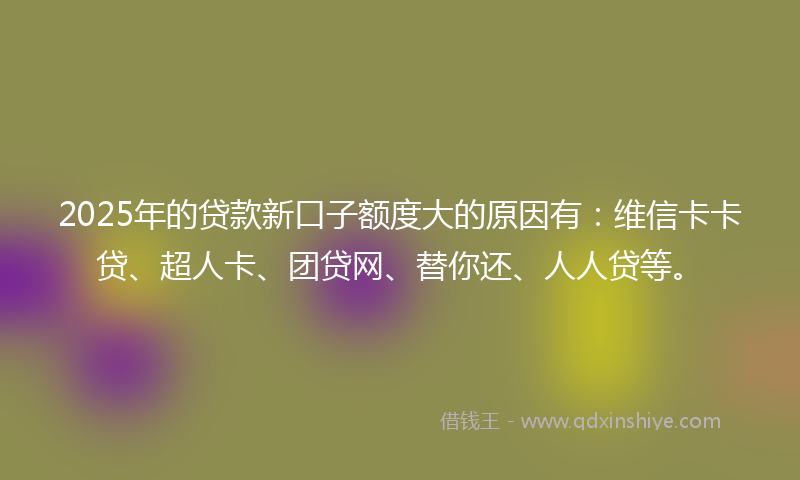 2025年的贷款新口子额度大的原因有：维信卡卡贷、超人卡、团贷网、替你还、人人贷等。