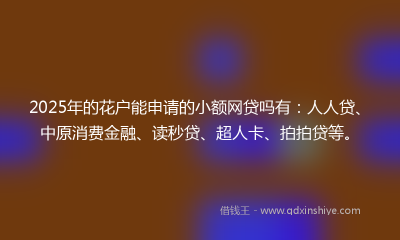 2025年的花户能申请的小额网贷吗有：人人贷、中原消费金融、读秒贷、超人卡、拍拍贷等。