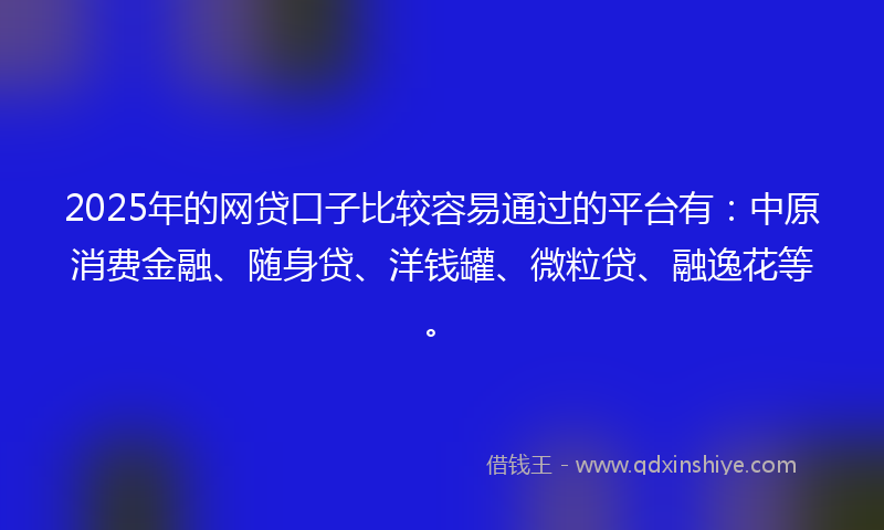 2025年的网贷口子比较容易通过的平台有：中原消费金融、随身贷、洋钱罐、微粒贷、融逸花等。