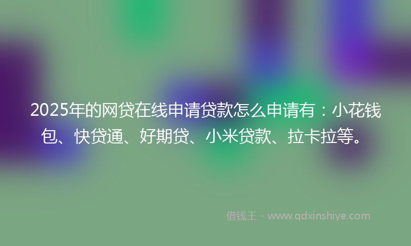 2025年的网贷在线申请贷款怎么申请有：小花钱包、快贷通、好期贷、小米贷款、拉卡拉等。