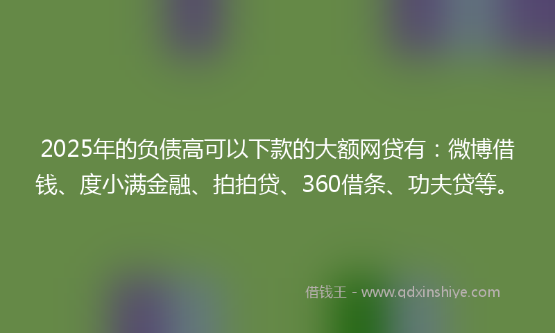 2025年的负债高可以下款的大额网贷有：微博借钱、度小满金融、拍拍贷、360借条、功夫贷等。