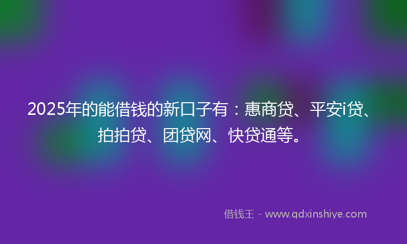 2025年的能借钱的新口子有：惠商贷、平安i贷、拍拍贷、团贷网、快贷通等。