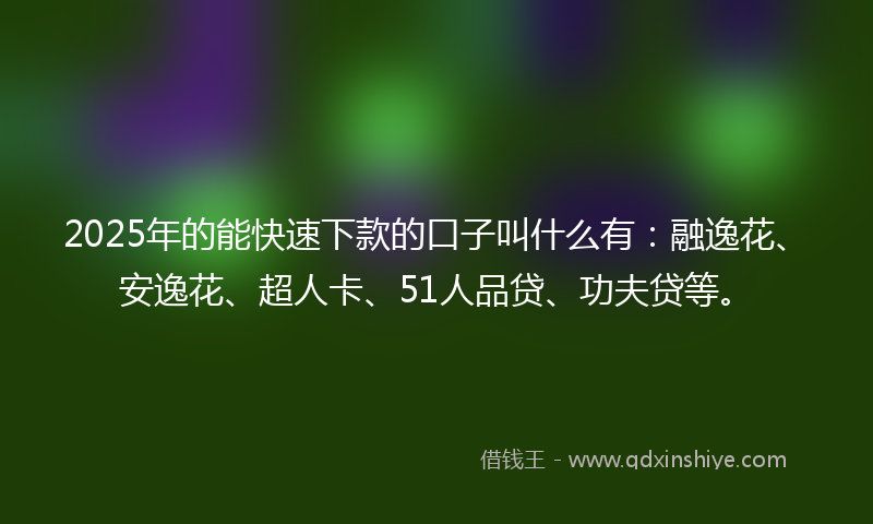2025年的能快速下款的口子叫什么有：融逸花、安逸花、超人卡、51人品贷、功夫贷等。