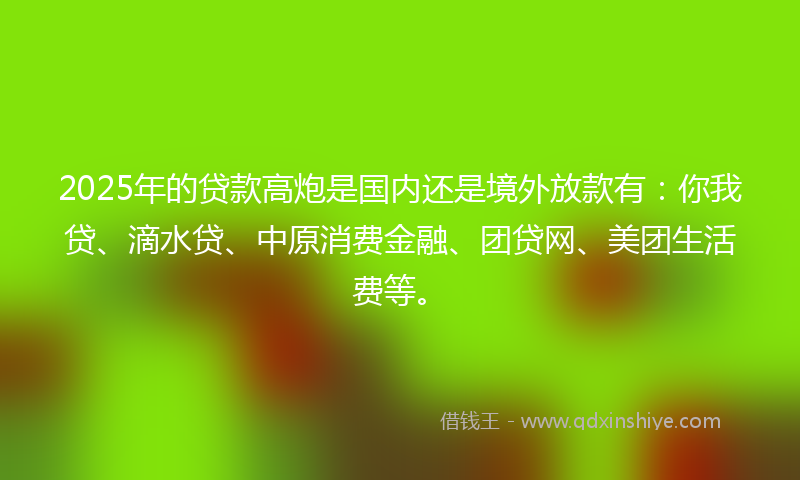2025年的贷款高炮是国内还是境外放款有：你我贷、滴水贷、中原消费金融、团贷网、美团生活费等。