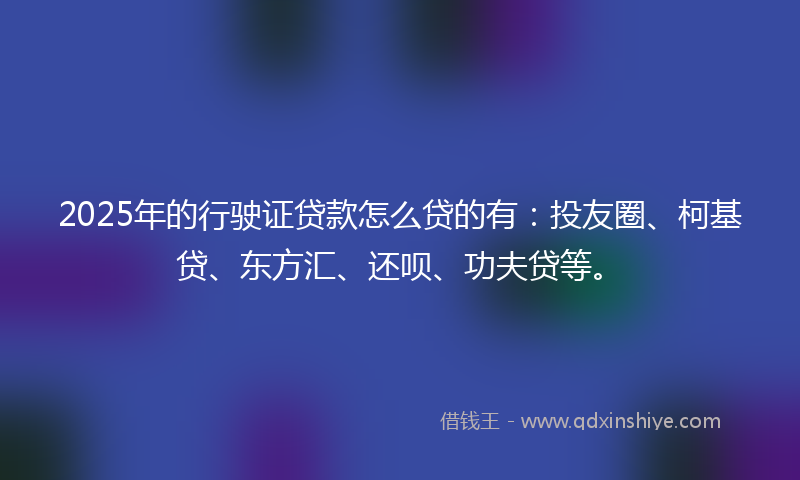 2025年的行驶证贷款怎么贷的有：投友圈、柯基贷、东方汇、还呗、功夫贷等。