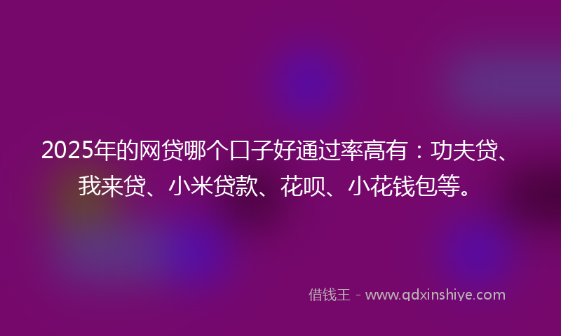 2025年的网贷哪个口子好通过率高有：功夫贷、我来贷、小米贷款、花呗、小花钱包等。