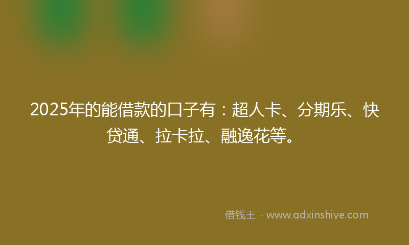 2025年的能借款的口子有：超人卡、分期乐、快贷通、拉卡拉、融逸花等。