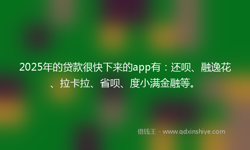 2025年的贷款很快下来的app有：还呗、融逸花、拉卡拉、省呗、度小满金融等。