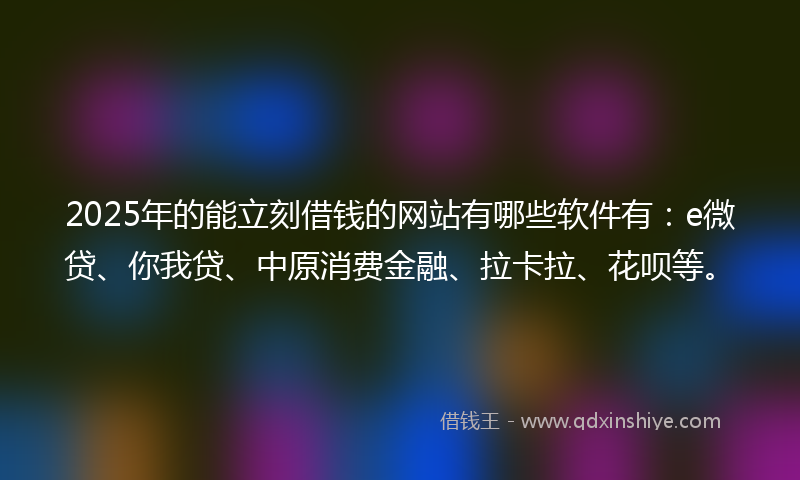 2025年的能立刻借钱的网站有哪些软件有：e微贷、你我贷、中原消费金融、拉卡拉、花呗等。