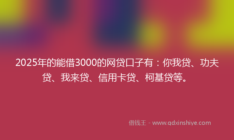 2025年的能借3000的网贷口子有：你我贷、功夫贷、我来贷、信用卡贷、柯基贷等。