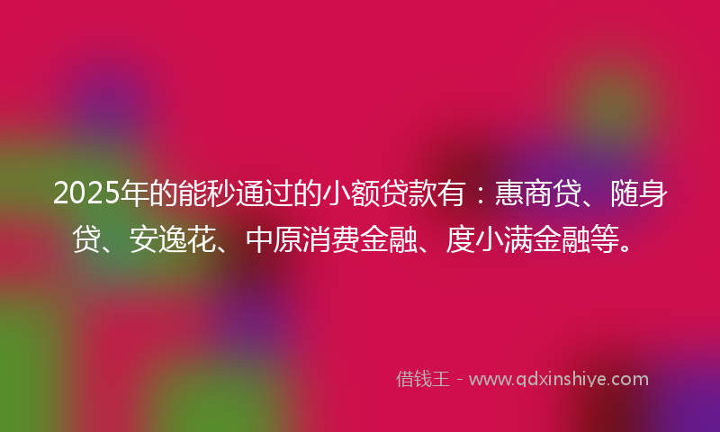 2025年的能秒通过的小额贷款有：惠商贷、随身贷、安逸花、中原消费金融、度小满金融等。