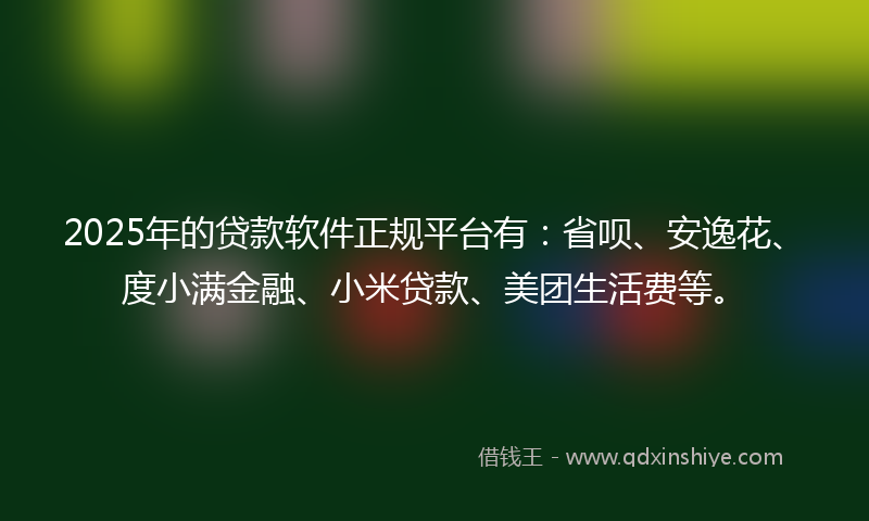2025年的贷款软件正规平台有：省呗、安逸花、度小满金融、小米贷款、美团生活费等。