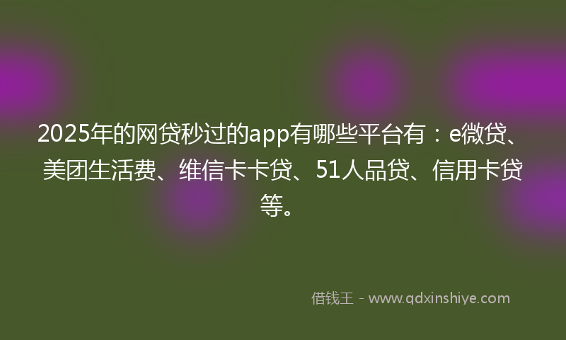 2025年的网贷秒过的app有哪些平台有：e微贷、美团生活费、维信卡卡贷、51人品贷、信用卡贷等。
