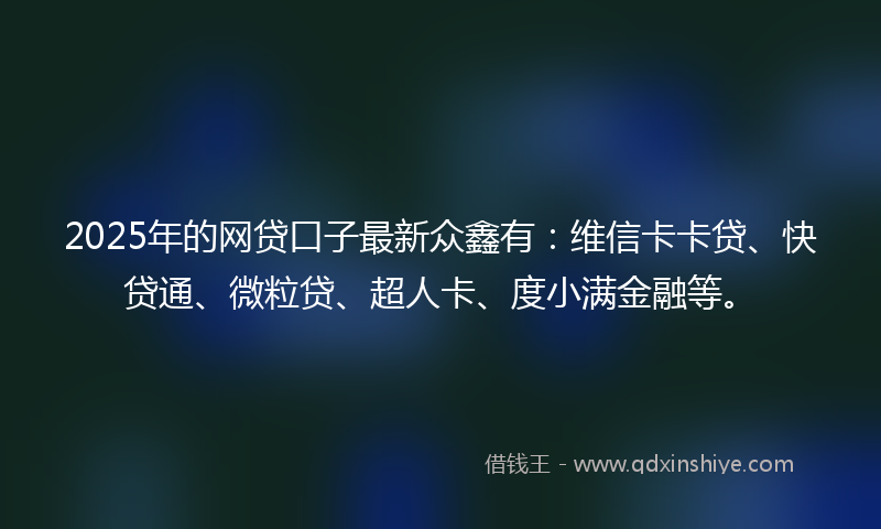 2025年的网贷口子最新众鑫有：维信卡卡贷、快贷通、微粒贷、超人卡、度小满金融等。