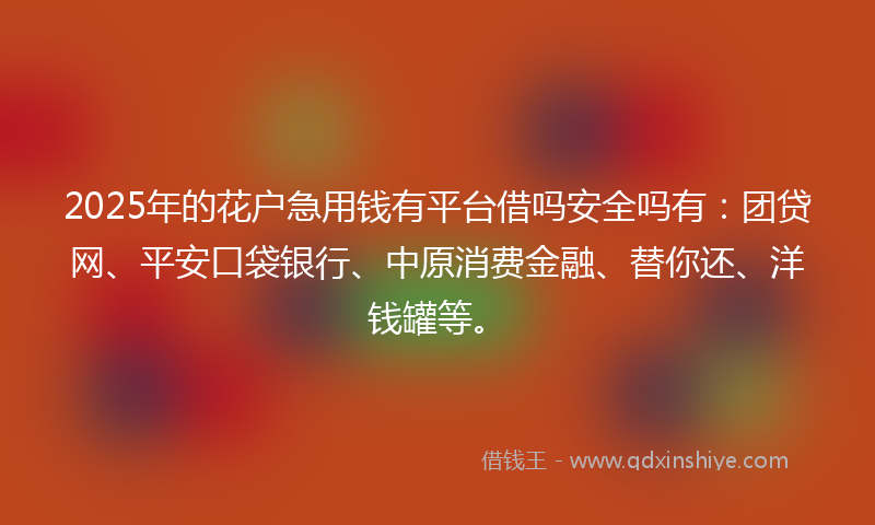 2025年的花户急用钱有平台借吗安全吗有:团贷网、平安口袋银行、中原消费金融、替你还、洋钱罐等。