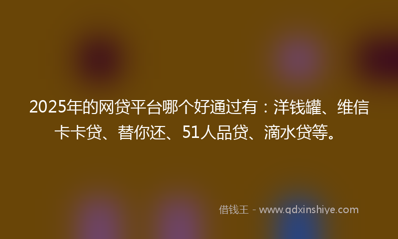 2025年的网贷平台哪个好通过有：洋钱罐、维信卡卡贷、替你还、51人品贷、滴水贷等。
