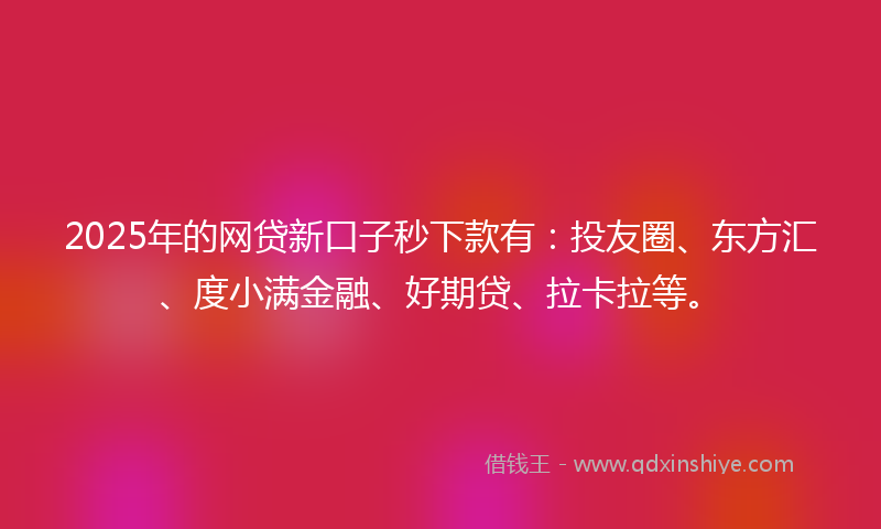 2025年的网贷新口子秒下款有：投友圈、东方汇、度小满金融、好期贷、拉卡拉等。