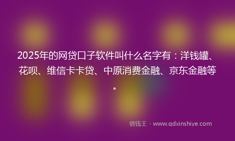 2025年的网贷口子软件叫什么名字有：洋钱罐、花呗、维信卡卡贷、中原消费金融、京东金融等。