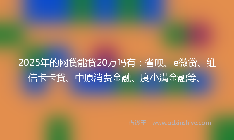 2025年的网贷能贷20万吗有：省呗、e微贷、维信卡卡贷、中原消费金融、度小满金融等。
