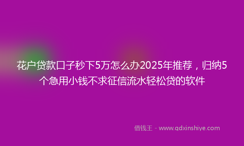 花户贷款口子秒下5万怎么办2025年推荐，归纳5个急用小钱不求征信流水轻松贷的软件