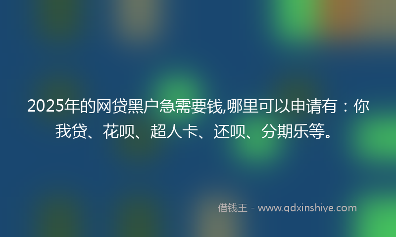 2025年的网贷黑户急需要钱,哪里可以申请有：你我贷、花呗、超人卡、还呗、分期乐等。