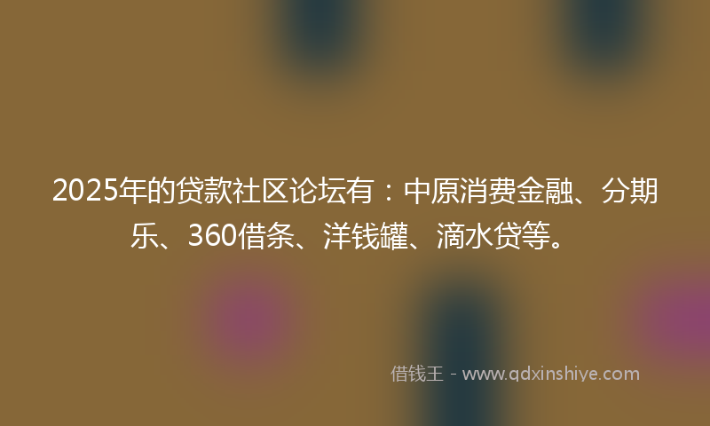 2025年的贷款社区论坛有：中原消费金融、分期乐、360借条、洋钱罐、滴水贷等。