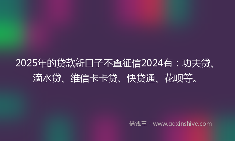 2025年的贷款新口子不查征信2024有：功夫贷、滴水贷、维信卡卡贷、快贷通、花呗等。