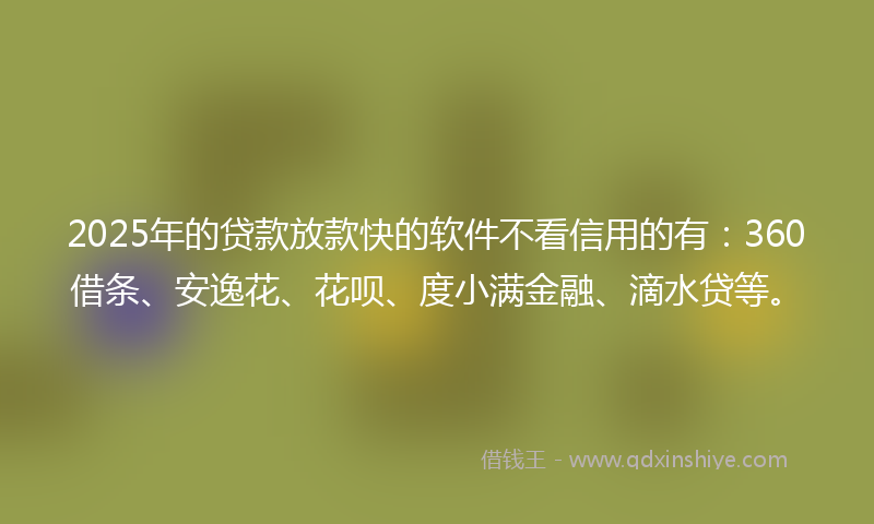 2025年的贷款放款快的软件不看信用的有：360借条、安逸花、花呗、度小满金融、滴水贷等。