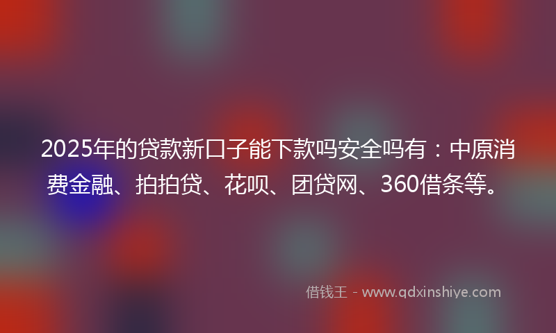 2025年的贷款新口子能下款吗安全吗有：中原消费金融、拍拍贷、花呗、团贷网、360借条等。
