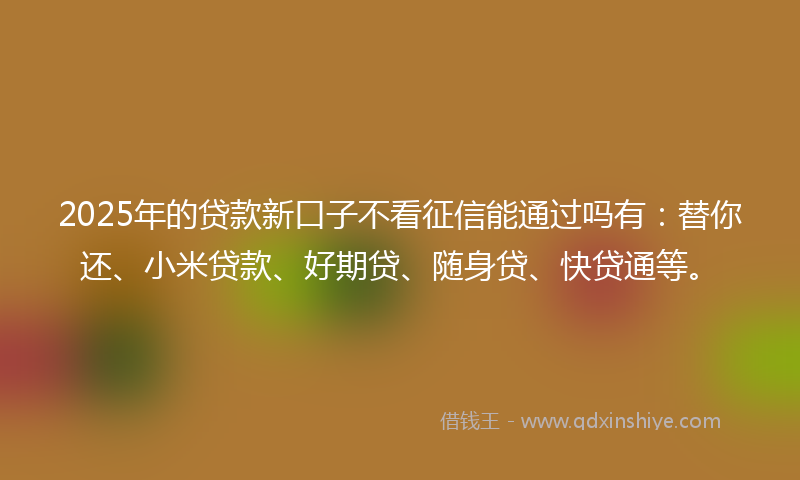 2025年的贷款新口子不看征信能通过吗有：替你还、小米贷款、好期贷、随身贷、快贷通等。