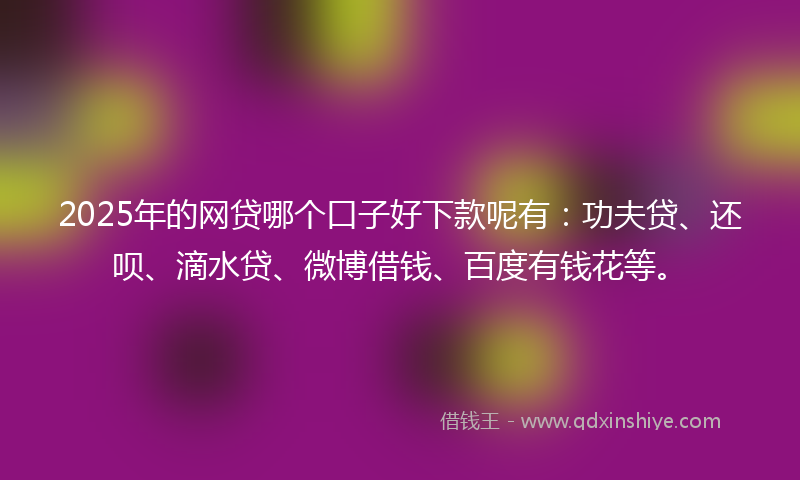 2025年的网贷哪个口子好下款呢有：功夫贷、还呗、滴水贷、微博借钱、百度有钱花等。