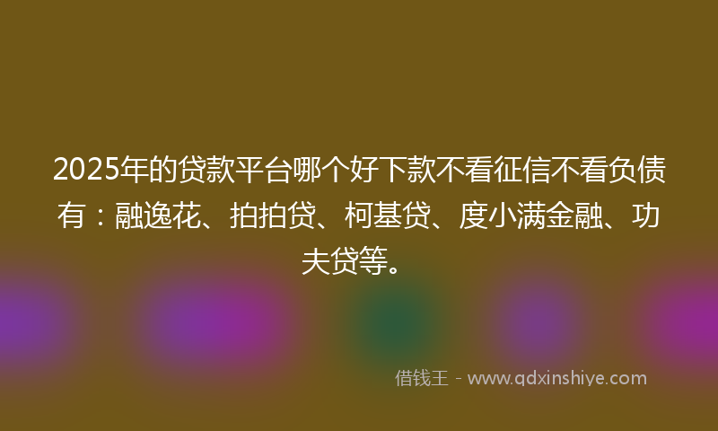 2025年的贷款平台哪个好下款不看征信不看负债有：融逸花、拍拍贷、柯基贷、度小满金融、功夫贷等。