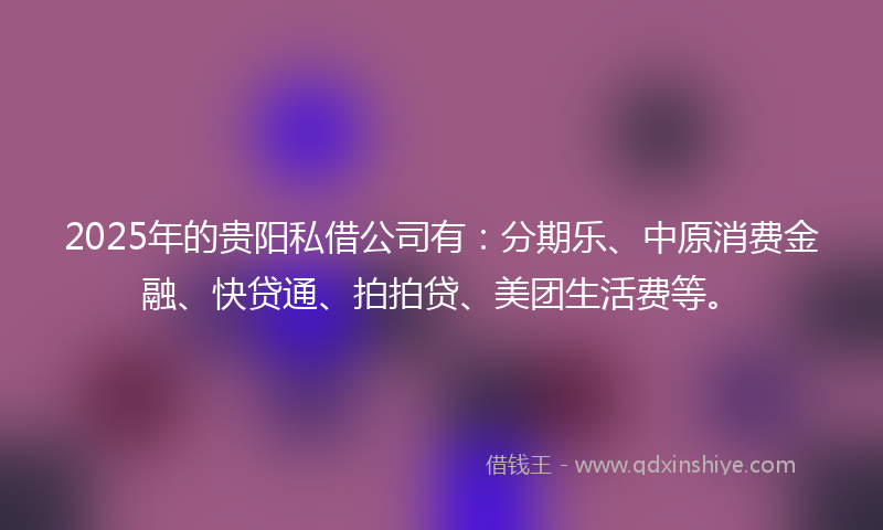 2025年的贵阳私借公司有：分期乐、中原消费金融、快贷通、拍拍贷、美团生活费等。