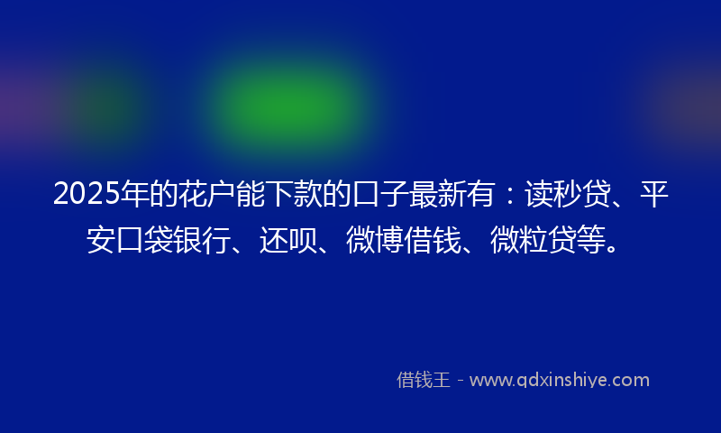2025年的花户能下款的口子最新有：读秒贷、平安口袋银行、还呗、微博借钱、微粒贷等。