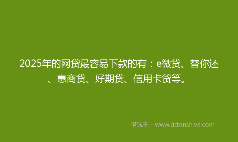 2025年的网贷最容易下款的有：e微贷、替你还、惠商贷、好期贷、信用卡贷等。