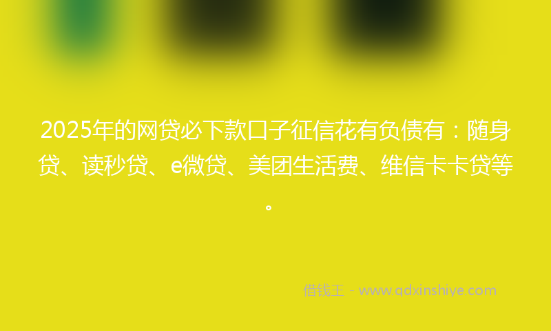 2025年的网贷必下款口子征信花有负债有：随身贷、读秒贷、e微贷、美团生活费、维信卡卡贷等。