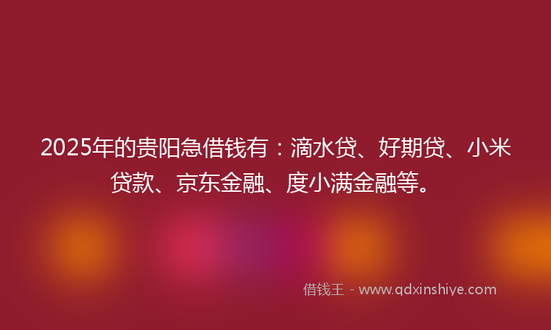 2025年的贵阳急借钱有：滴水贷、好期贷、小米贷款、京东金融、度小满金融等。