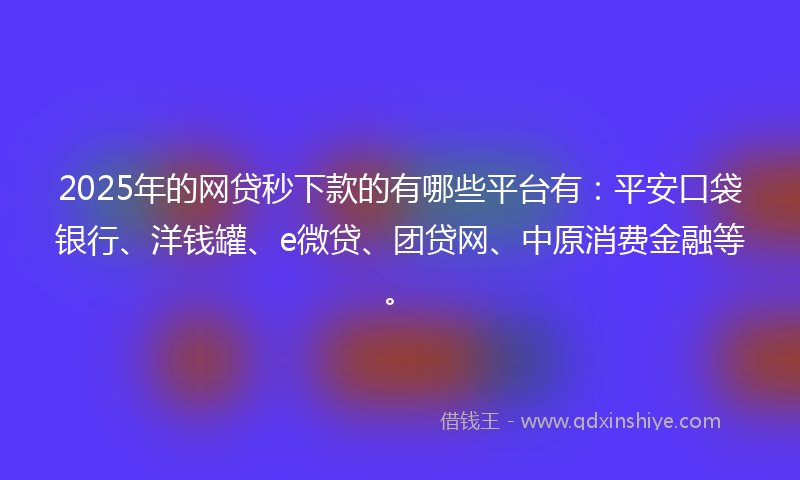 2025年的网贷秒下款的有哪些平台有：平安口袋银行、洋钱罐、e微贷、团贷网、中原消费金融等。