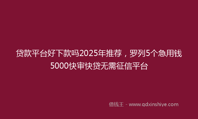 贷款平台好下款吗2025年推荐，罗列5个急用钱5000快审快贷无需征信平台