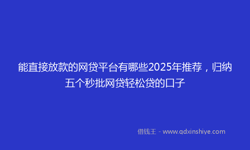 能直接放款的网贷平台有哪些2025年推荐，归纳五个秒批网贷轻松贷的口子